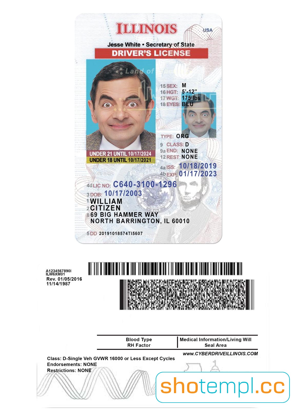 Illinois Driver License PSD Template V2